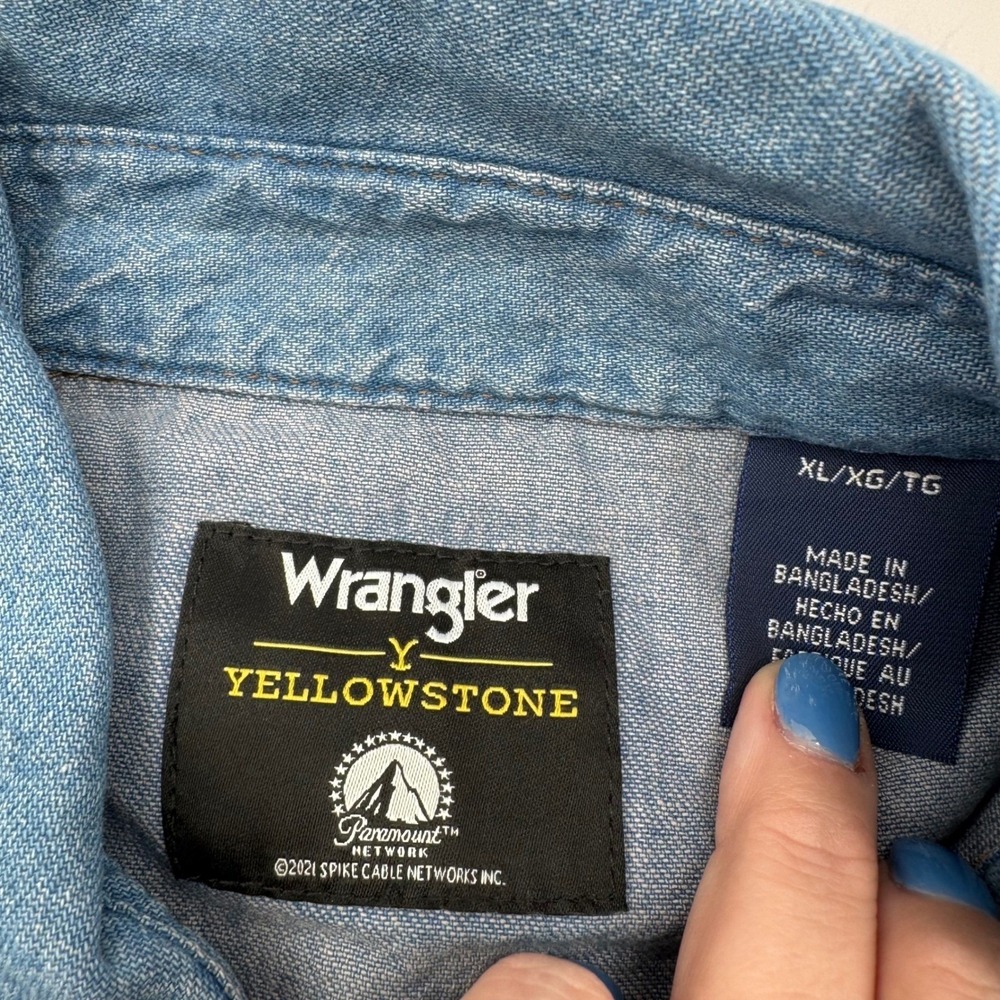 Wrangler Yellowstone Short Sleeve Denim Western Shirt Men's XL Pearl Snap New - Picture 2 of 7